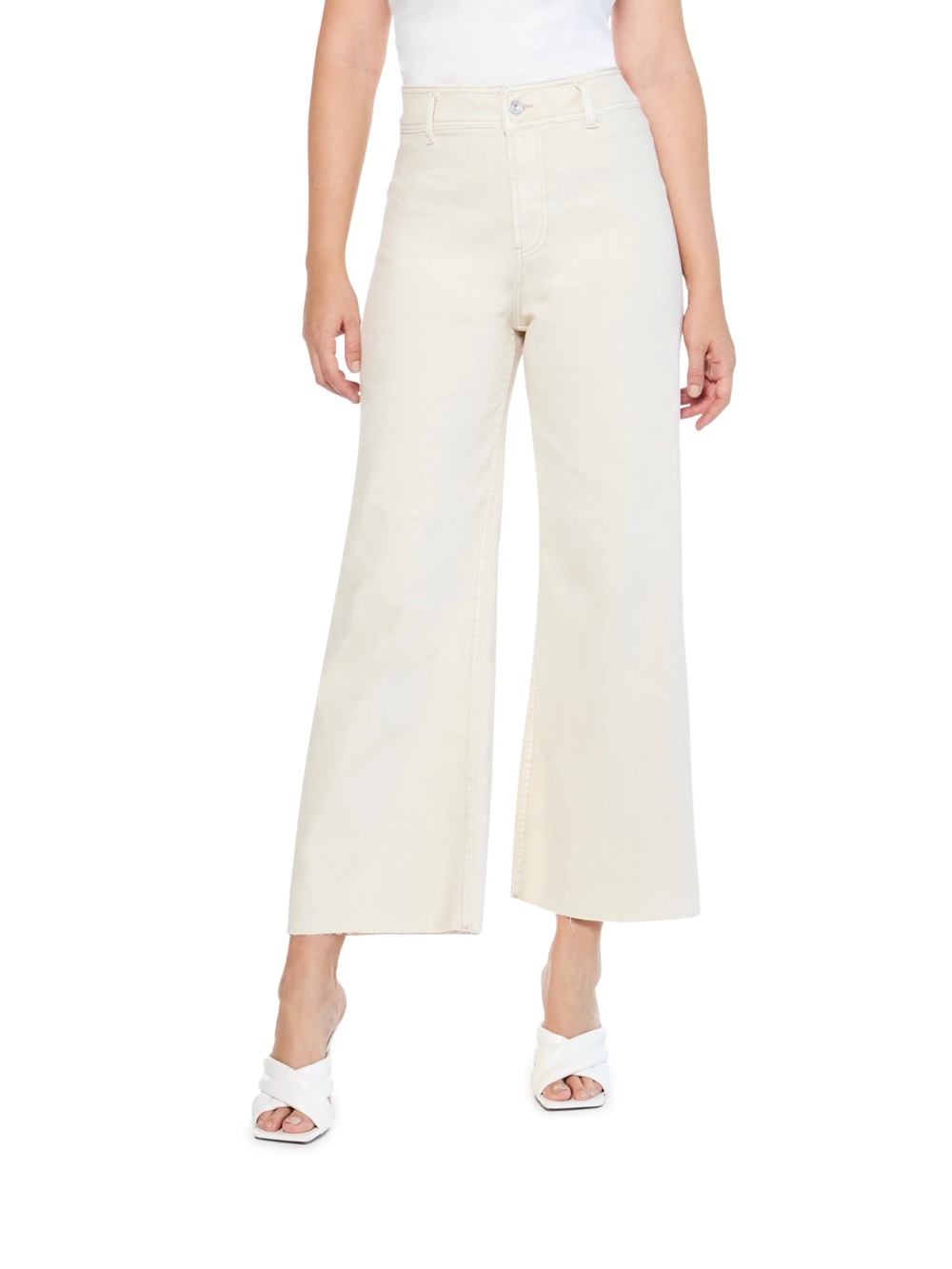 Articles of Society Carine Wide Leg Jeans Cream Mid Rise Relaxed Raw Hem 26